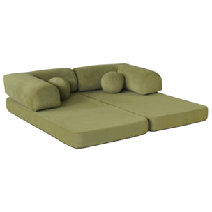 Nebula - Canapé 3 places convertible en velours texturé - Vert Kaki