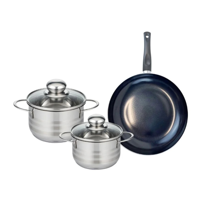 Ensemble de 1 Poêle de cuisson 24 cm et 2 faitouts 14 et 16 cm Elo Prima Brillant