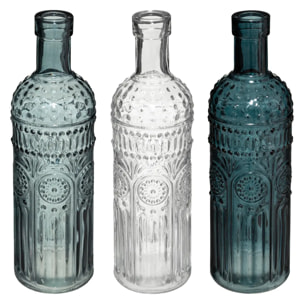 Set de 3 bouteilles "Folk" verre D6,8cm