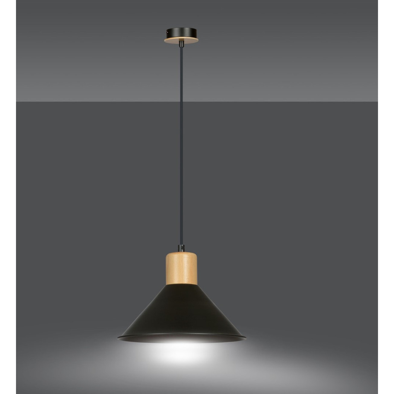 Lampada a sospensione ROWEN in acciaio nero e legno
