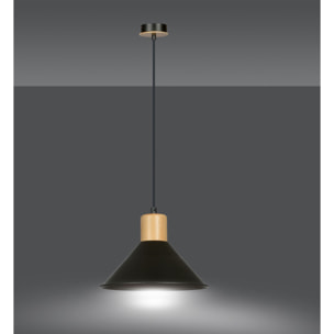 Lampada a sospensione ROWEN in acciaio nero e legno