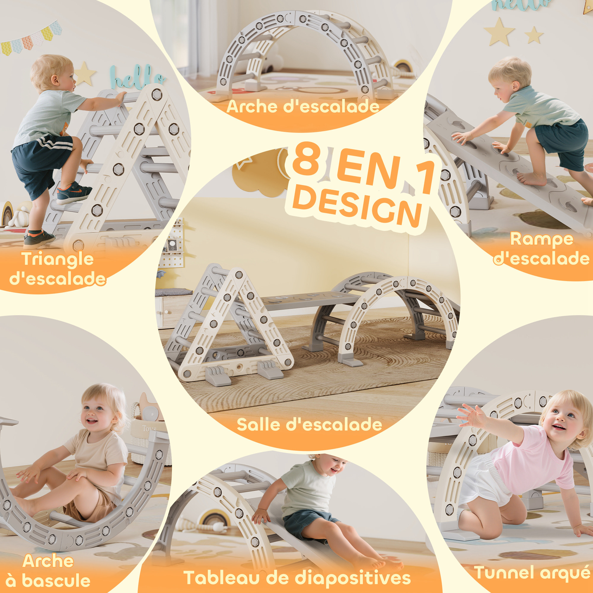 Triangle escalade enfant arc d'escalade rampe double-face pour grimper glisser chaise à bascule HDPE gris