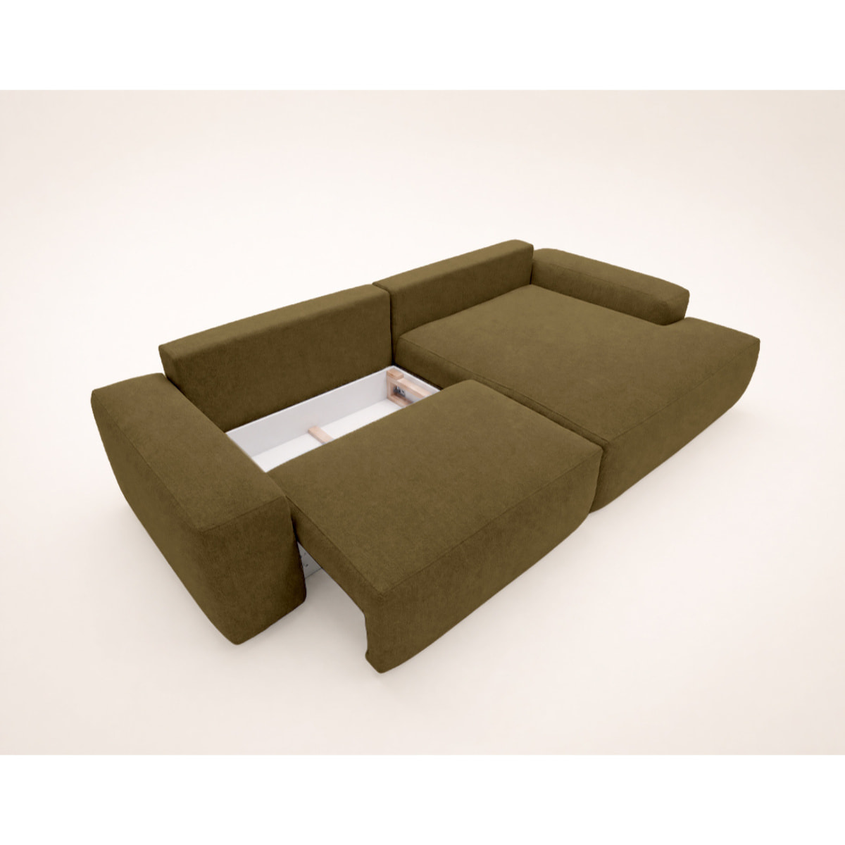 Tama - Canapé d'angle droit 4 places convertible avec coffre en tissu - Vert