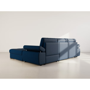 Bianca - Canapé d'angle droit 4 places convertible avec coffre en tissu texturé - Bleu marine