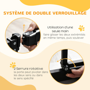 Barrière de sécurité pour chien extensible 74-80 cm -H. 94 cm - sans perçage, double verrouillage - métal noir