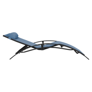 Lot de 2 transats GALAPAGOS en textilène bleu gris - aluminium gris anthracite