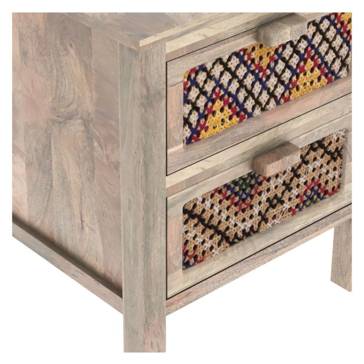 Table de chevet 2 tiroirs en manguier et cannage coloré - Massaï