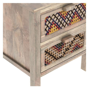 Table de chevet 2 tiroirs en manguier et cannage coloré - Massaï