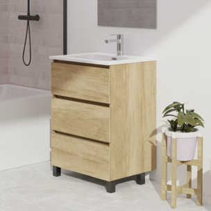 Conjunto de baño Wink | 60 cm Nature | Tres cajones | Lavabo encastrado | No incluye espejo | Mueble montado | Alday