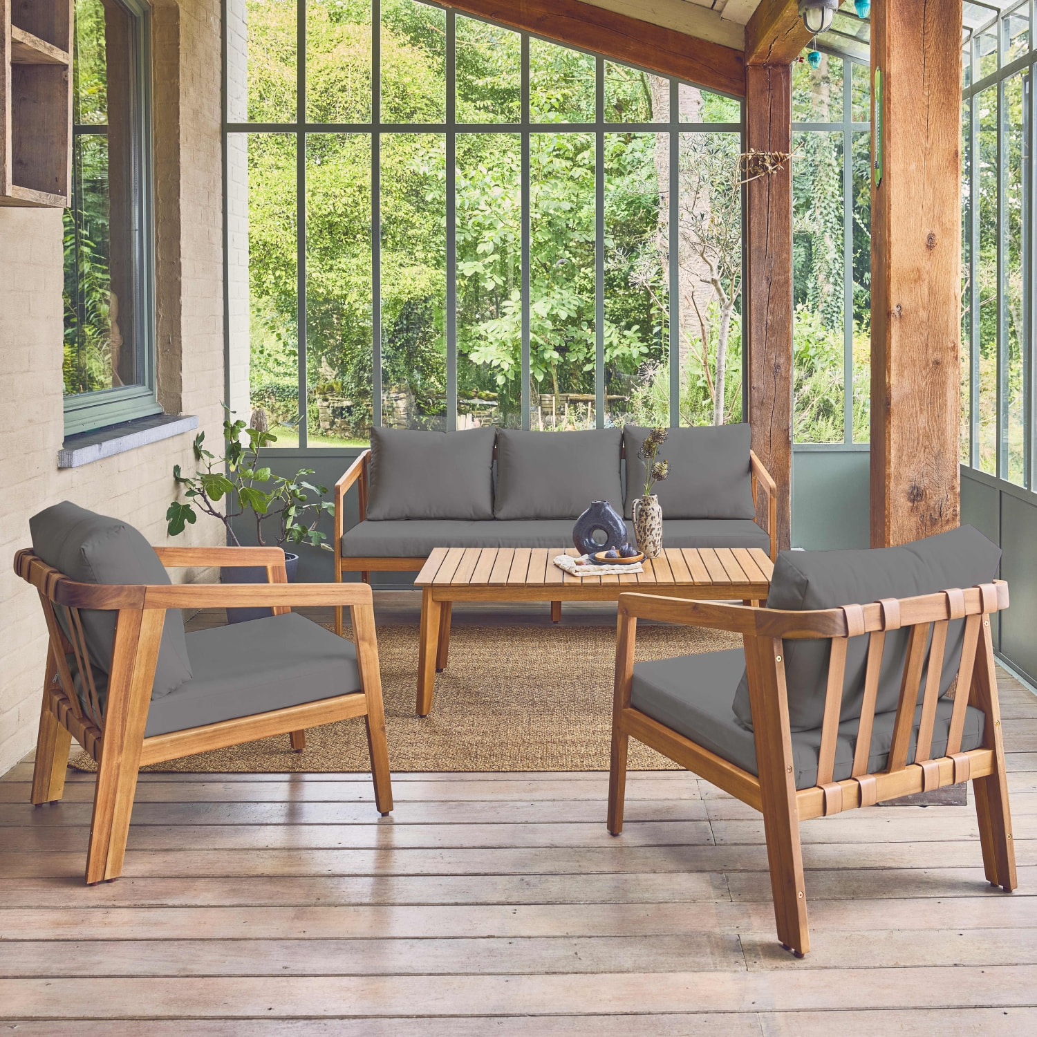 Salon de jardin 5 places bois d'acacia LOBERIA 5 PLACES