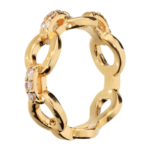 Anello a Fascia placcato Oro Giallo 18Kt con Maglie Ovali e Pavé di Cubic Zirconia