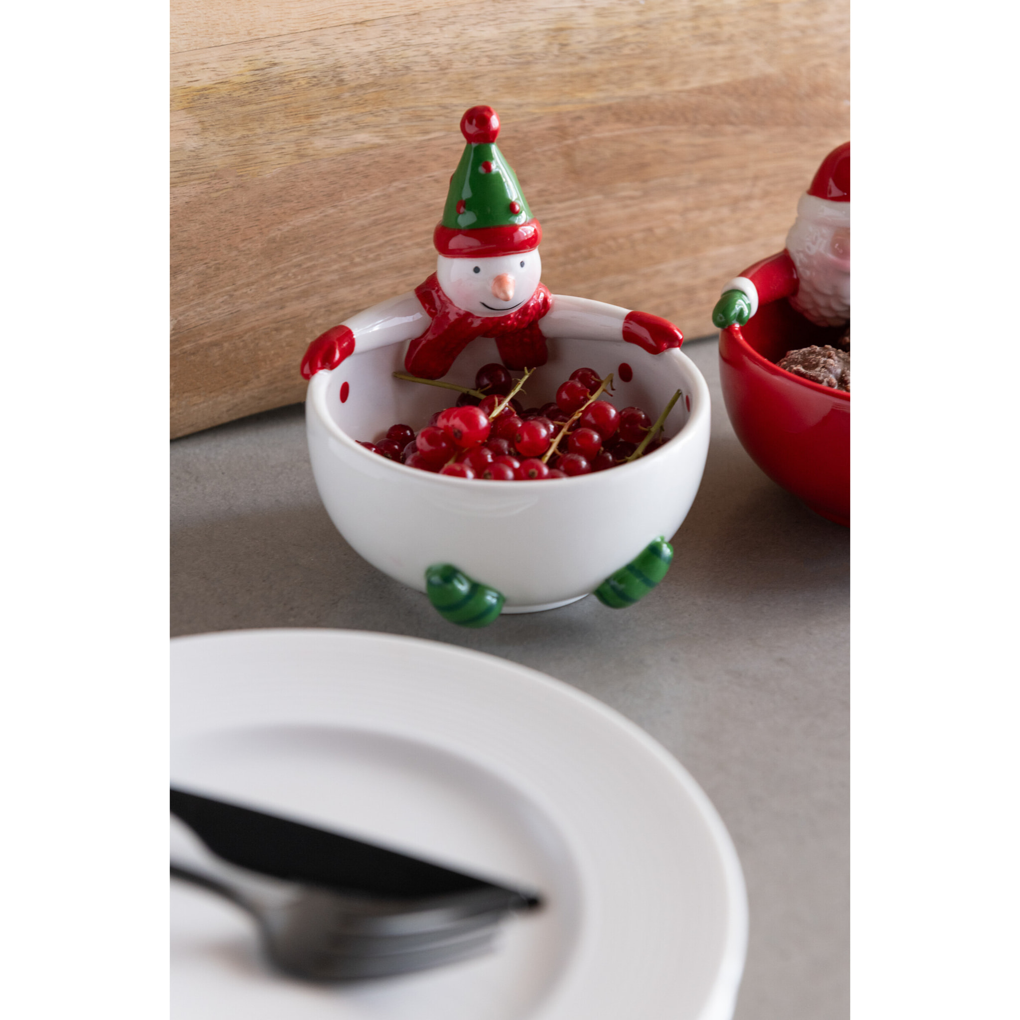 J-Line plat Père Noël + Bonhomme de Neige Dolomite - céramique - mix - 2 pcs