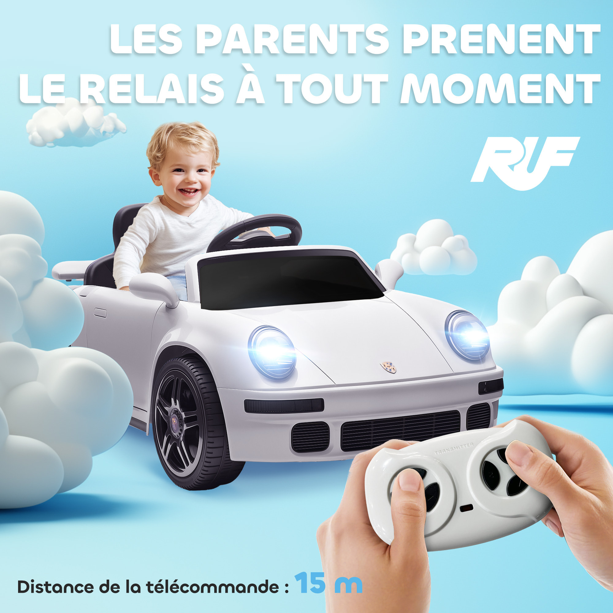 Voiture électrique enfant licence officielle RUF CTR 2017 12V 5Km/h max. télécommande nombreux effets blanc