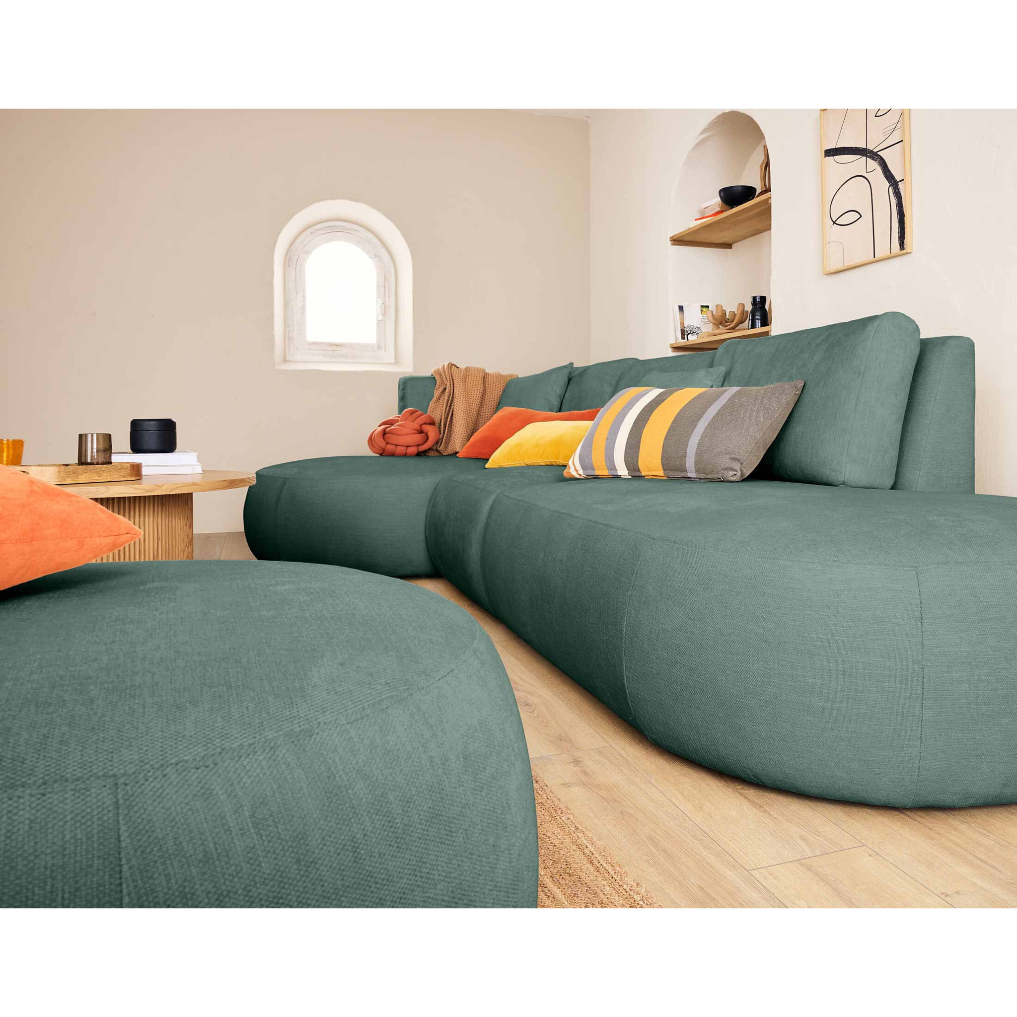 Santorini - module d'assise droit - en tissu texturé - Vert