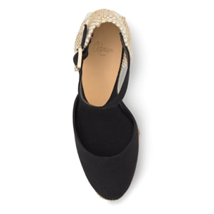 Alpargatas de cuña de mujer Carol en algodón orgánico, cierre lateral de pulsera con hebilla metálica