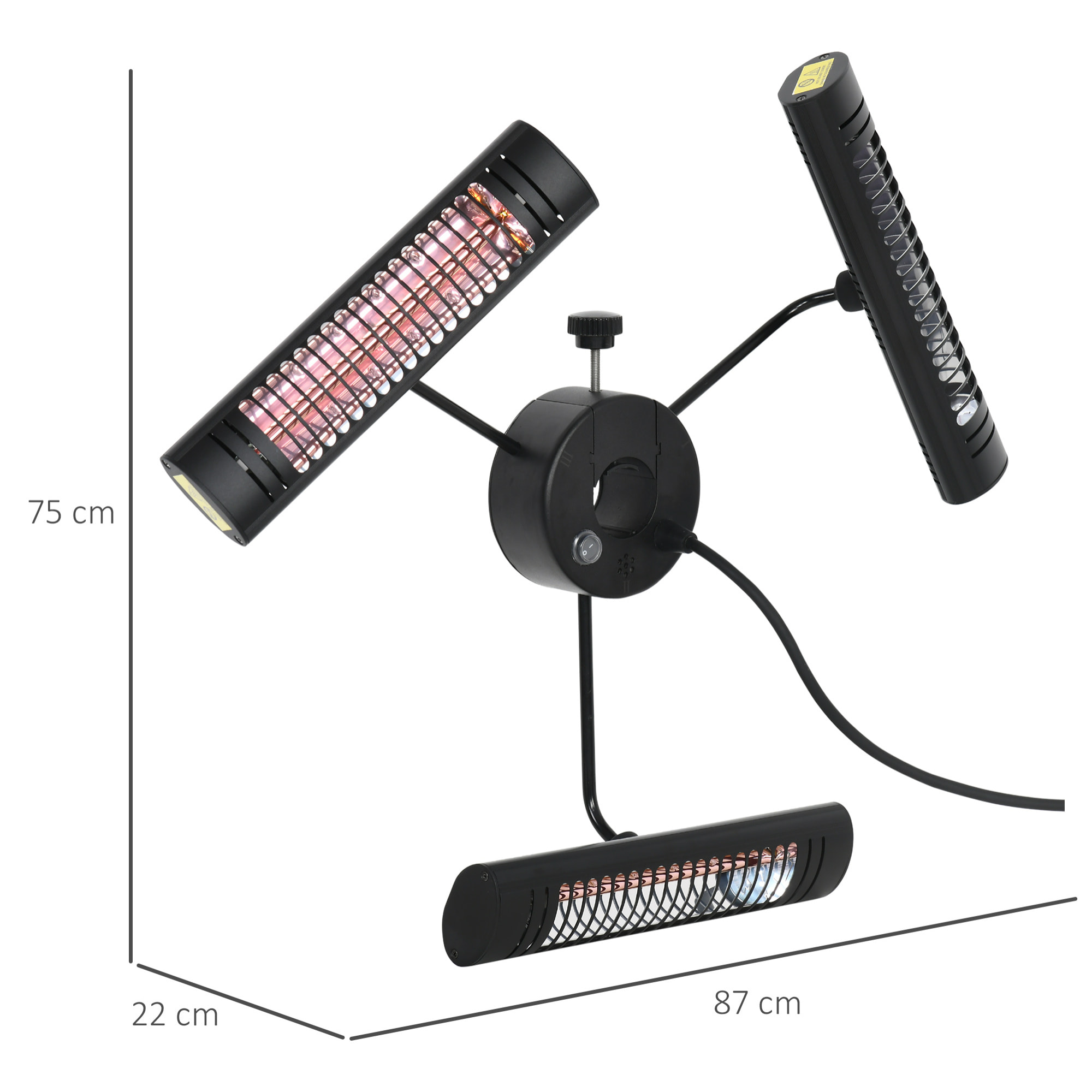 Calefactor Eléctrico Exterior con 3 Paneles 1000W con Control Remoto 87x75x22 cm