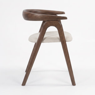 Chaise en bois d'hévéa marron et tissu beige - Hawa