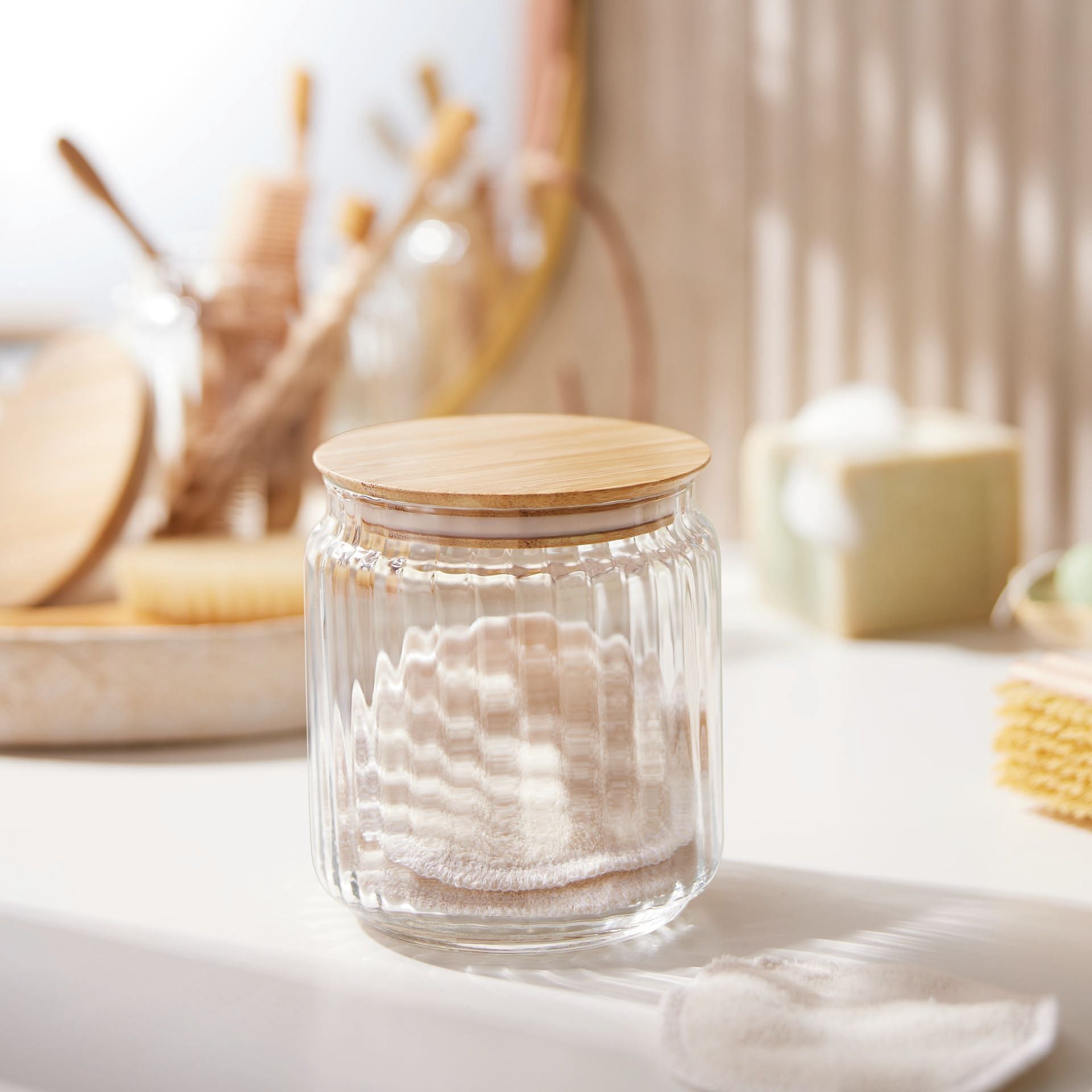 Pot de conservation 0.75L en verre avec couvercle bambou - Nova Jar - Luminarc