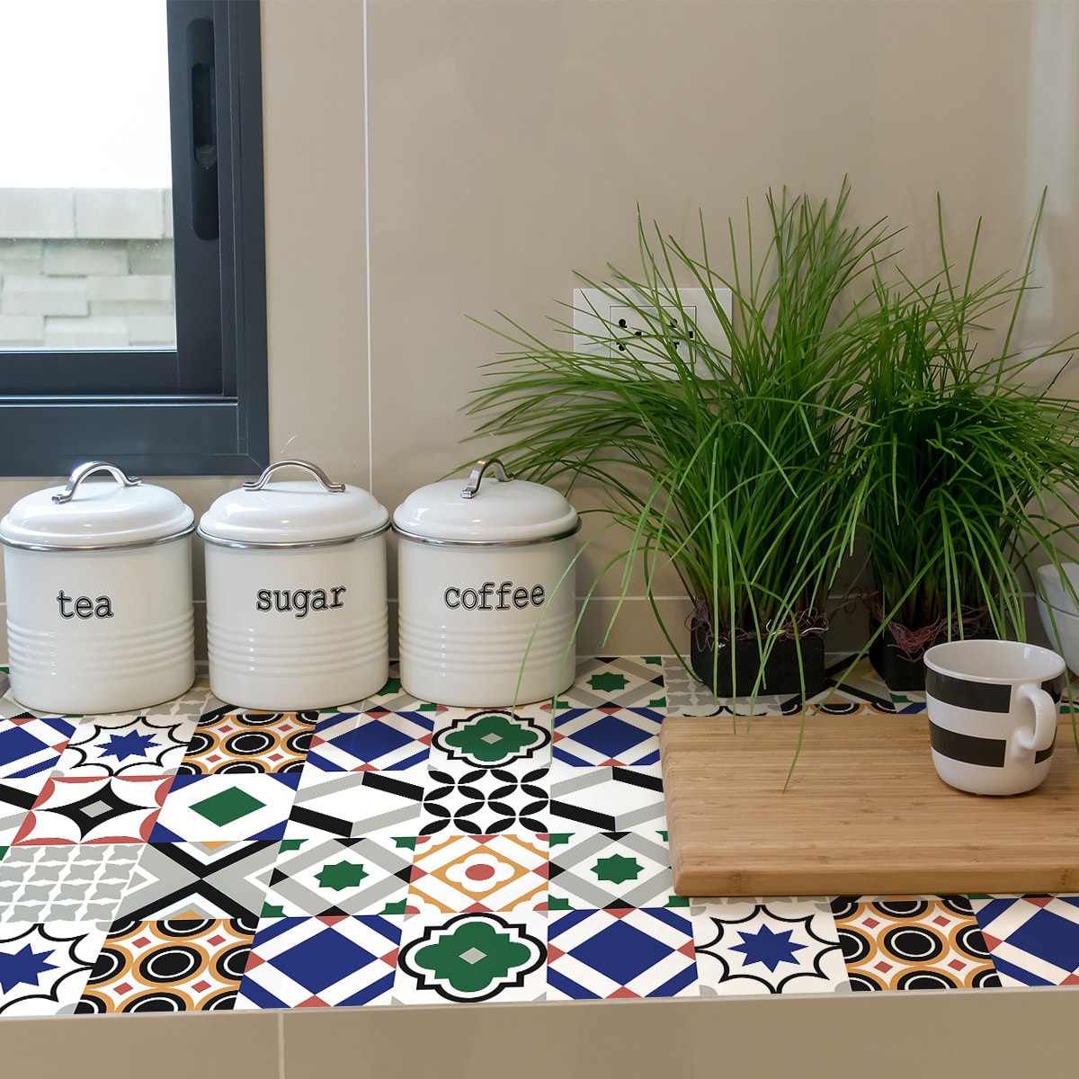 Stickers muraux - Sticker Mural Carrelage adhésif Cuisine Salle de Bain - 24 STICKERS CARRELAGES MEUBLE JIMENO