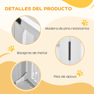 Barrera de Seguridad para Perros Extensible 113-166 cm Rejilla de Protección para Escaleras y Puertas 3 Piezas con Marco de Madera 113-166x36x71 cm Blanco