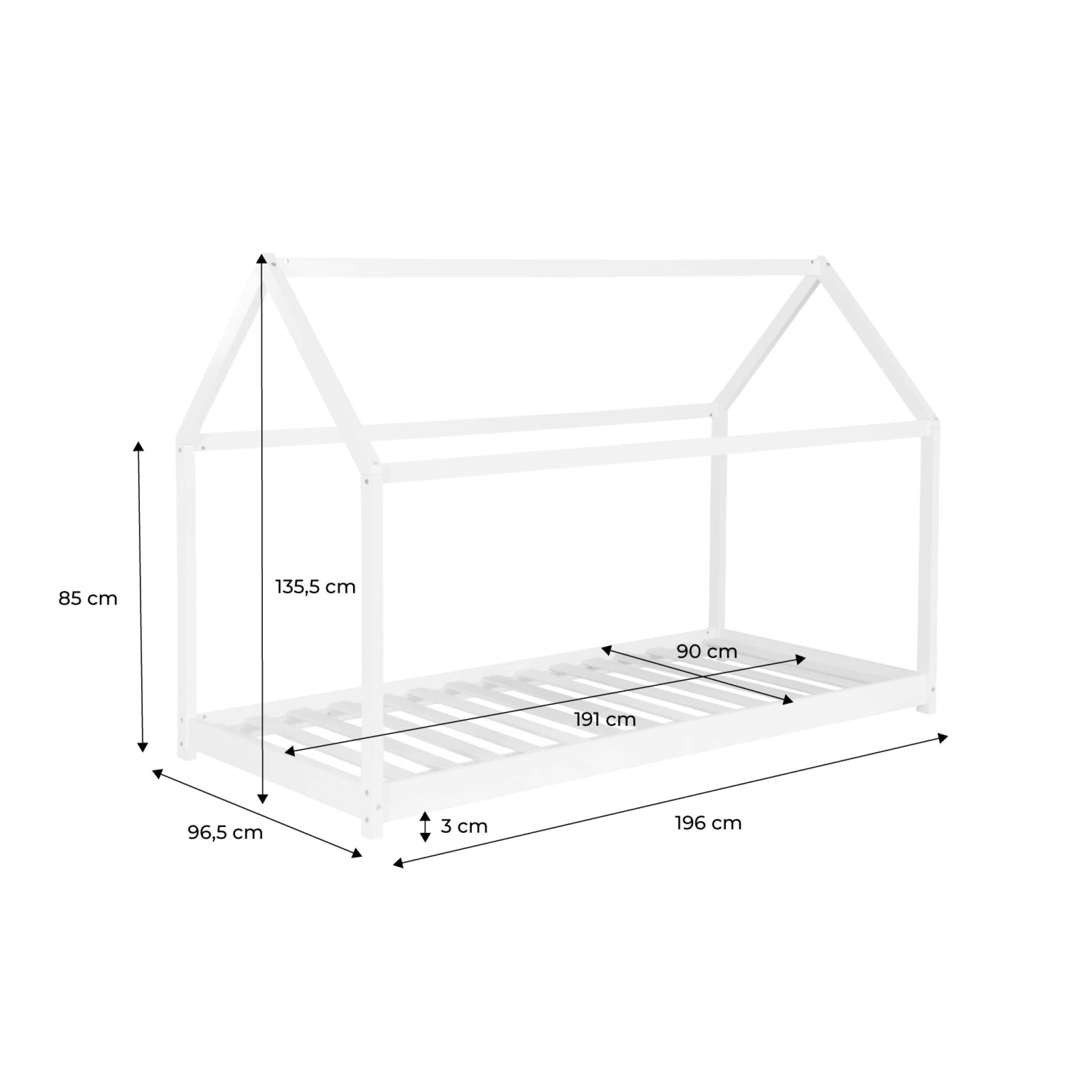 Lit cabane Montessori. bois massif en pin naturel - Tobias - sommier inclus. 90 x 190 cm