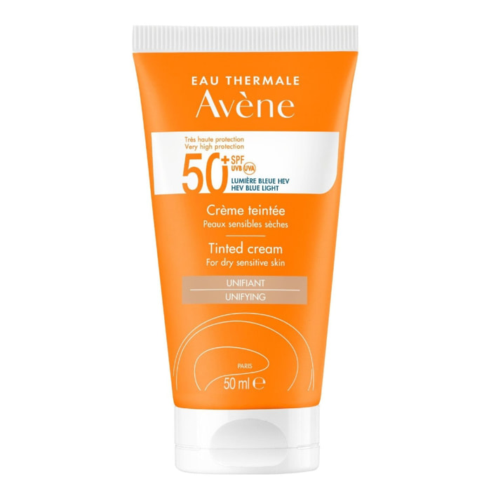 Solaire - Crème Visage Teintée SPF50+ Peaux Sensibles et Sèches, 50ml