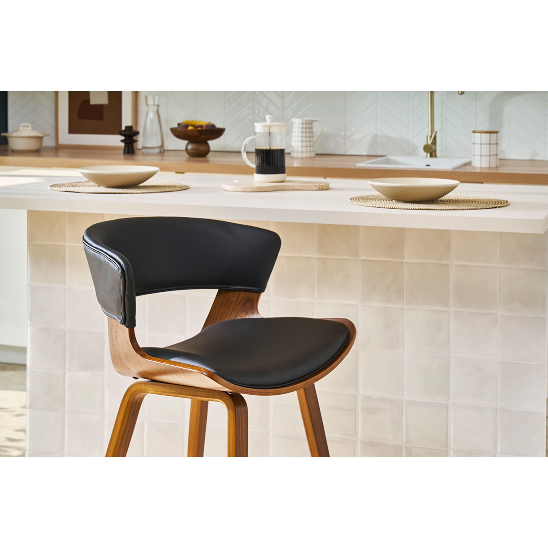 Tabourets de bar design noir et bois foncé H65 cm (lot de 2) SYRAH