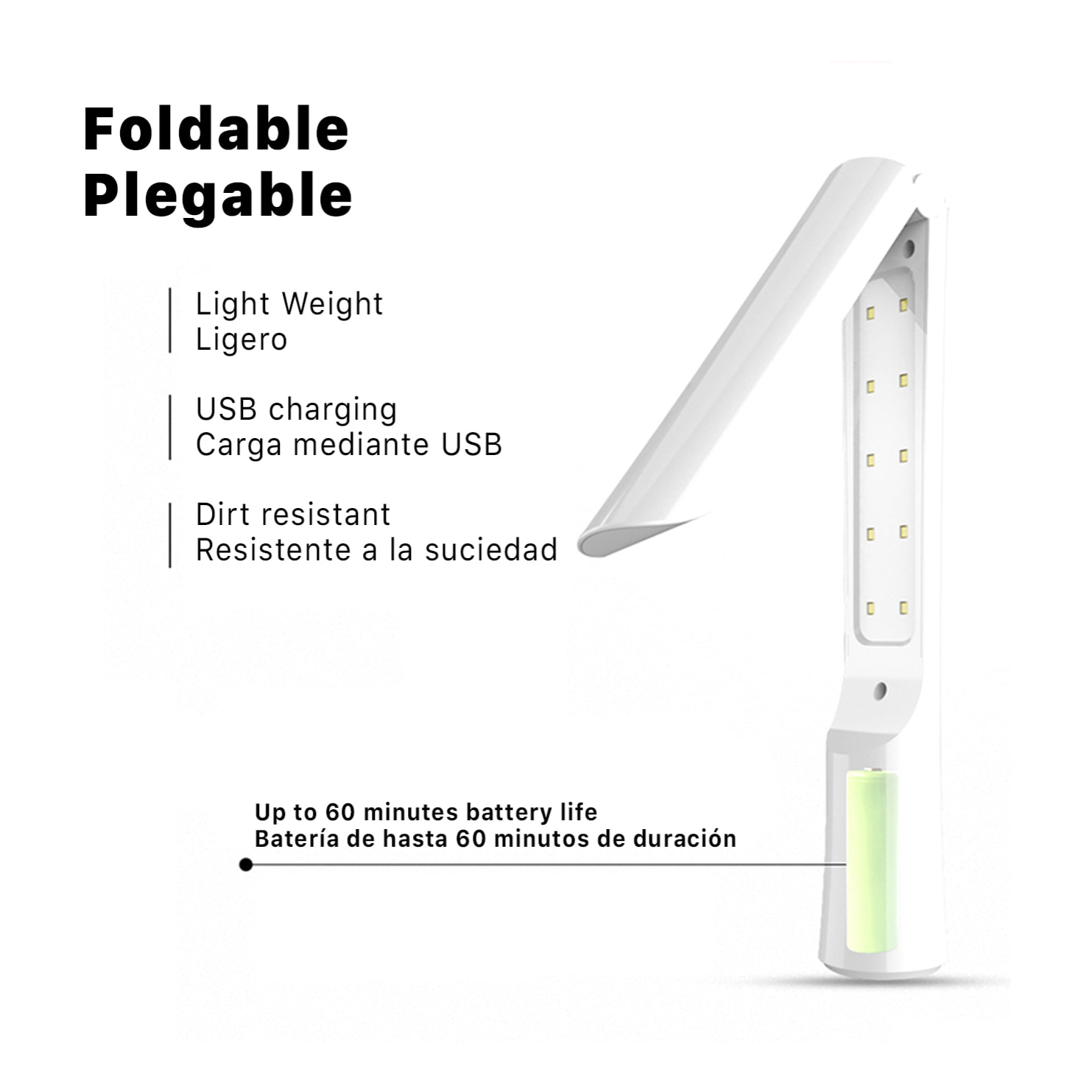 DAM Lampada UVC portatile pieghevole 4x4x25 Cm. Colore bianco