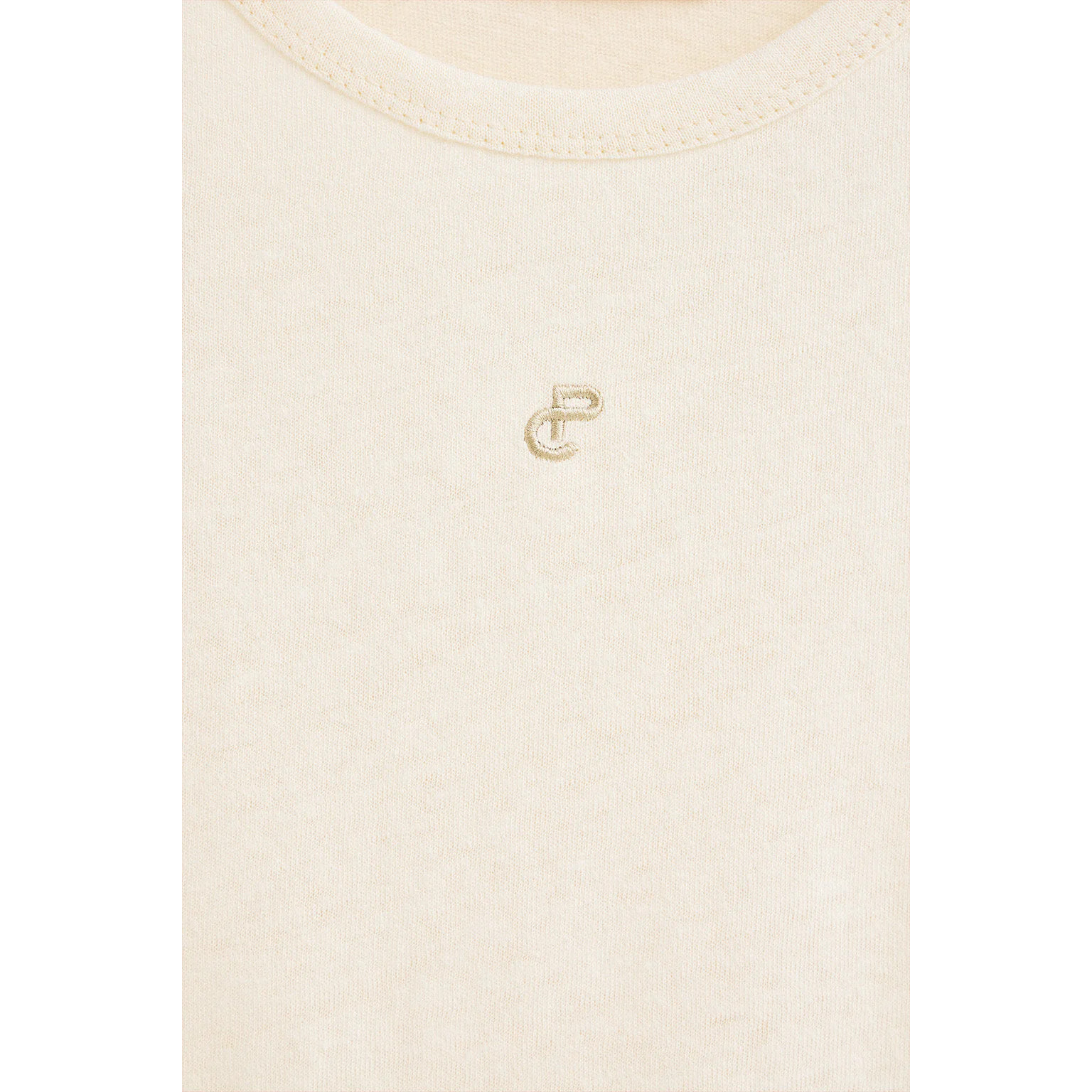 Maglietta ecrù in lino e cotone con monogramma ricamato