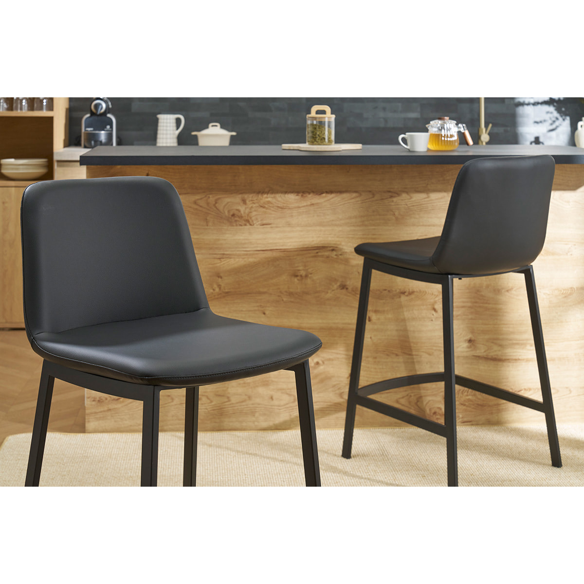 Tabourets de bar design noirs H66 cm (lot de 2) ARSENE