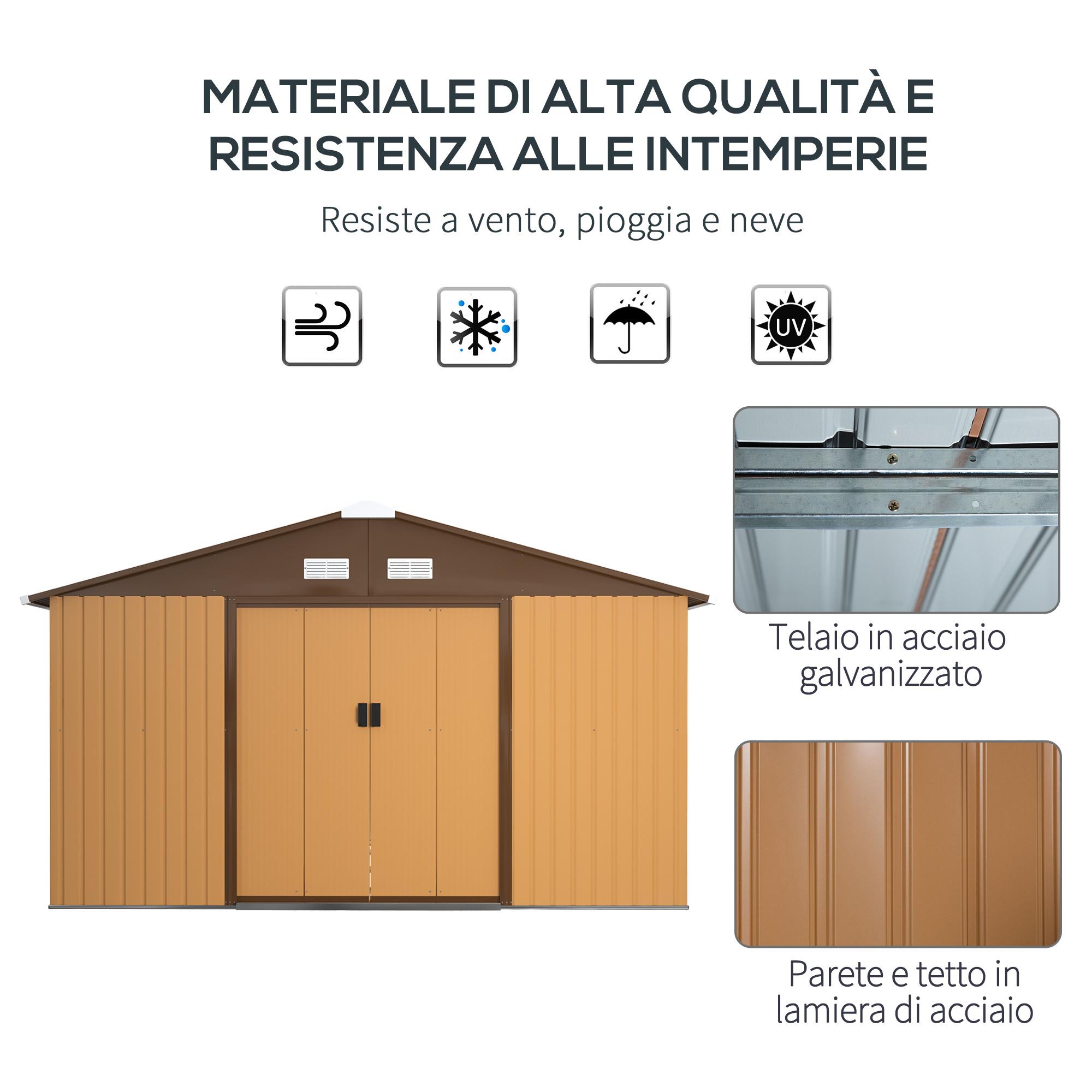 Outsunny Cobertizo Jardín para Almacenamiento de Herramientas 13,1m² Ocre Oscuro