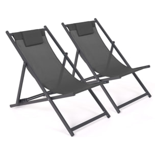 Chiliennes en métal et toile gris anthracite - lot de 2