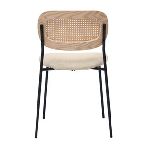 Chaises design en tissu effet velours texturé beige, métal noir et cannage rotin (lot de 2) MIRANDA