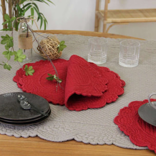 Set de table rond lavable matelassé coton - Rouge