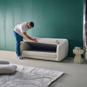 Canapé convertible 2 places tissu chenille blanc - L 170 x P 95 x H 76cm - Twist