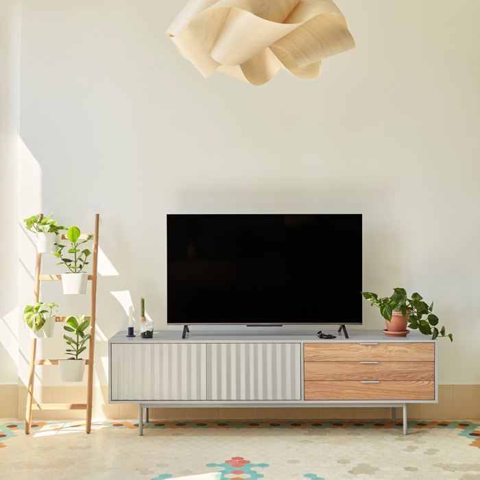 Mueble de televisión Sierra 2 puertas y 3 cajones gris claro y roble