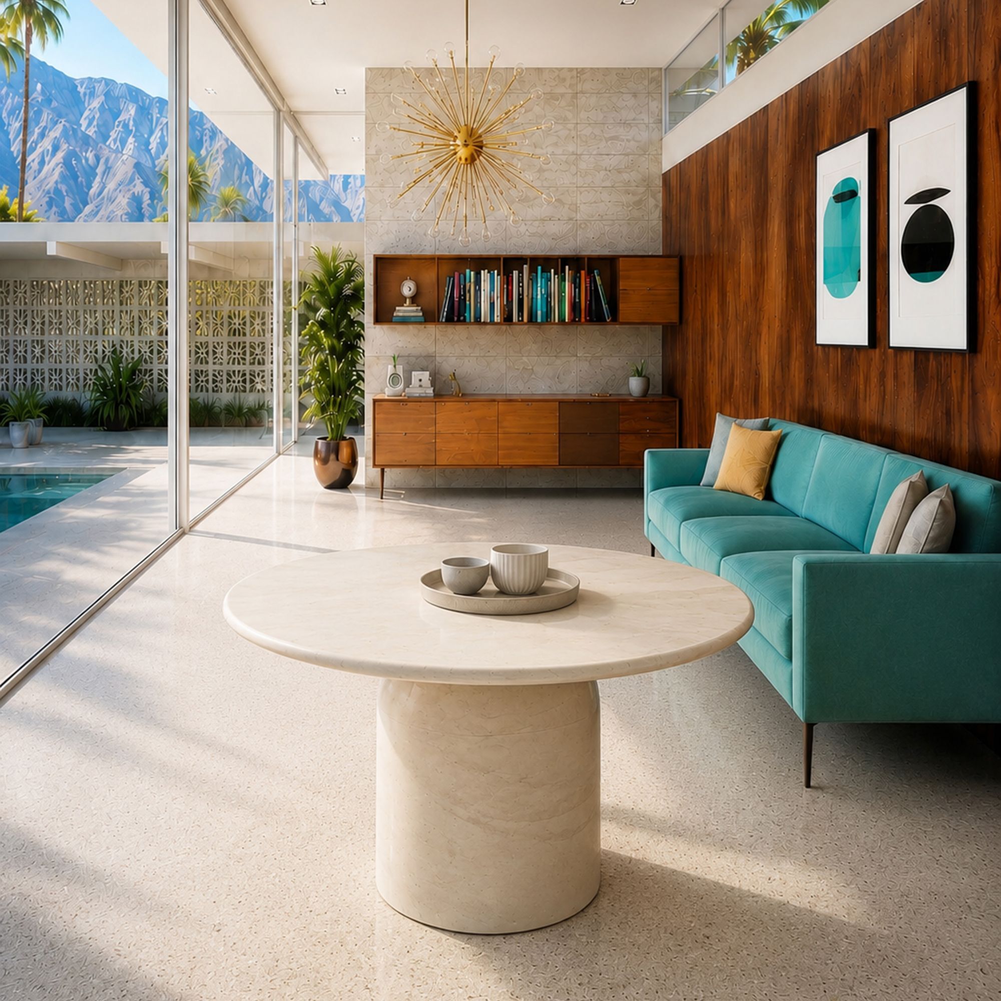 Table ronde 120cm effet béton crème MINERAL
