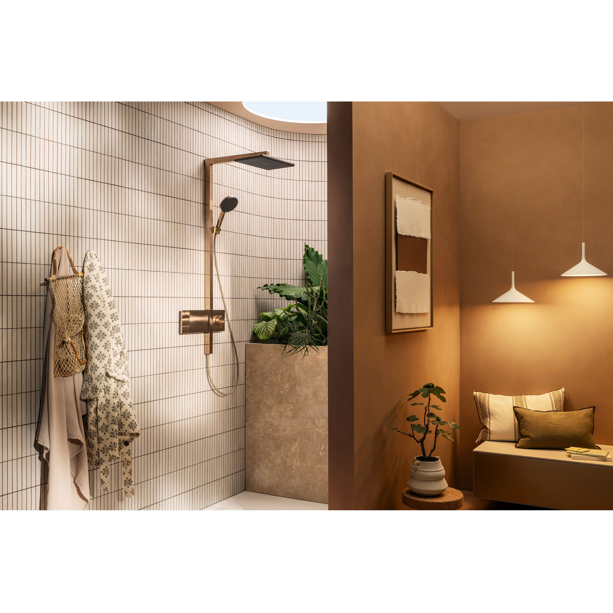 Colonne de douche Raindance Alive Q 2 jets avec thermostatique ShowerSelect Comfort, bronze brossé