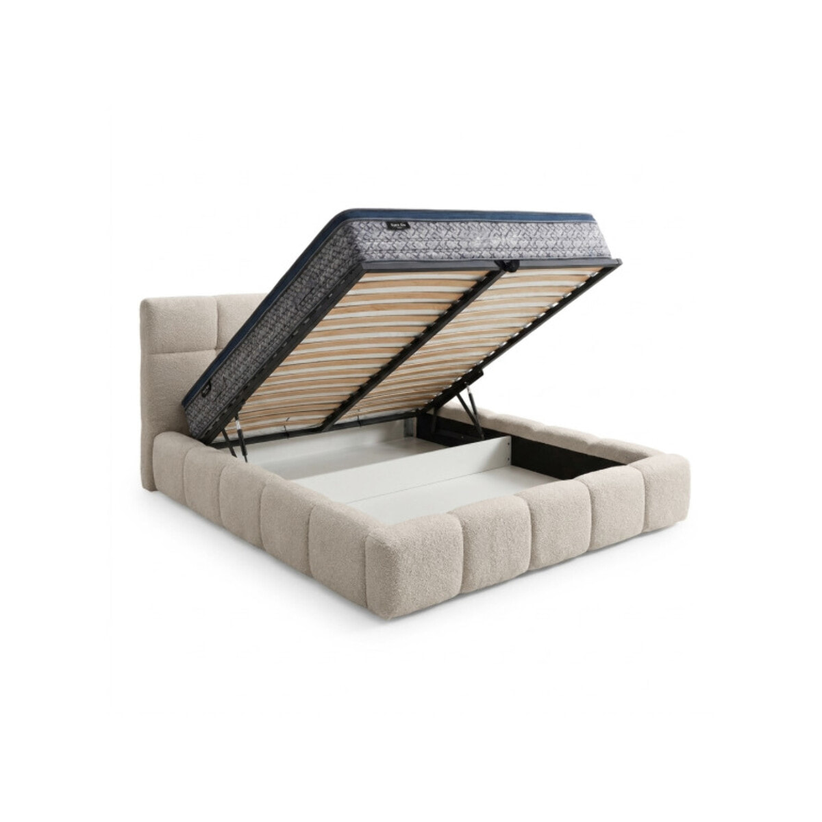 Lit coffre 140 x 200 cm tissu capitonné bouclette beige - FLUF