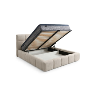 Lit coffre 140 x 200 cm tissu capitonné bouclette beige - FLUF