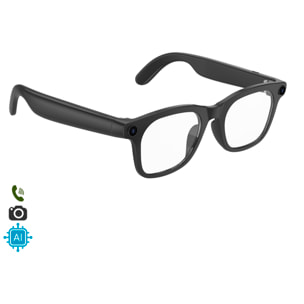 Gafas inteligentes HY15 con cámara de 12 MP para fotos y video de 2.5k. Traductor en tiempo real con asistente de voz inteligente y acceso a ChatGPT vía app. Control de música y llamadas.