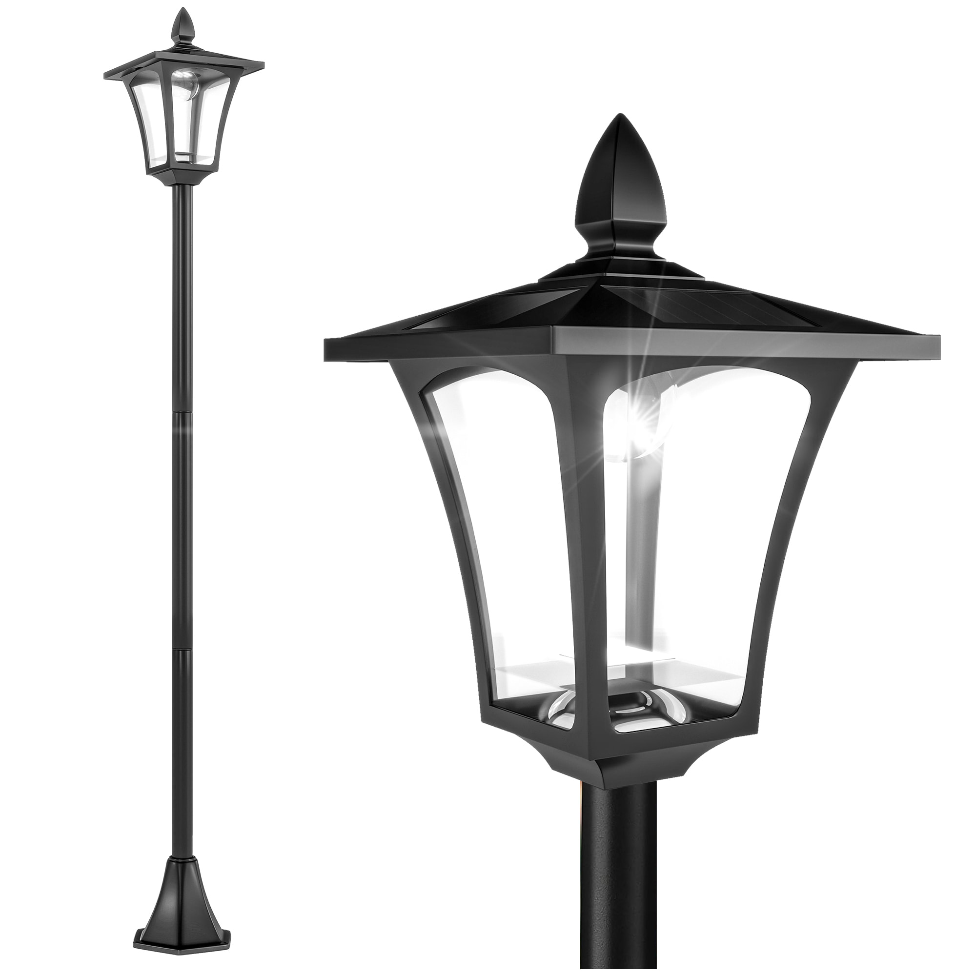 Farola Solar Luz Solar para Jardín con Panel Solar Encendido Automático y Marco de Acero Inoxidable Impermeable IP44 para Terraza Patio 18x18x160 cm Negro