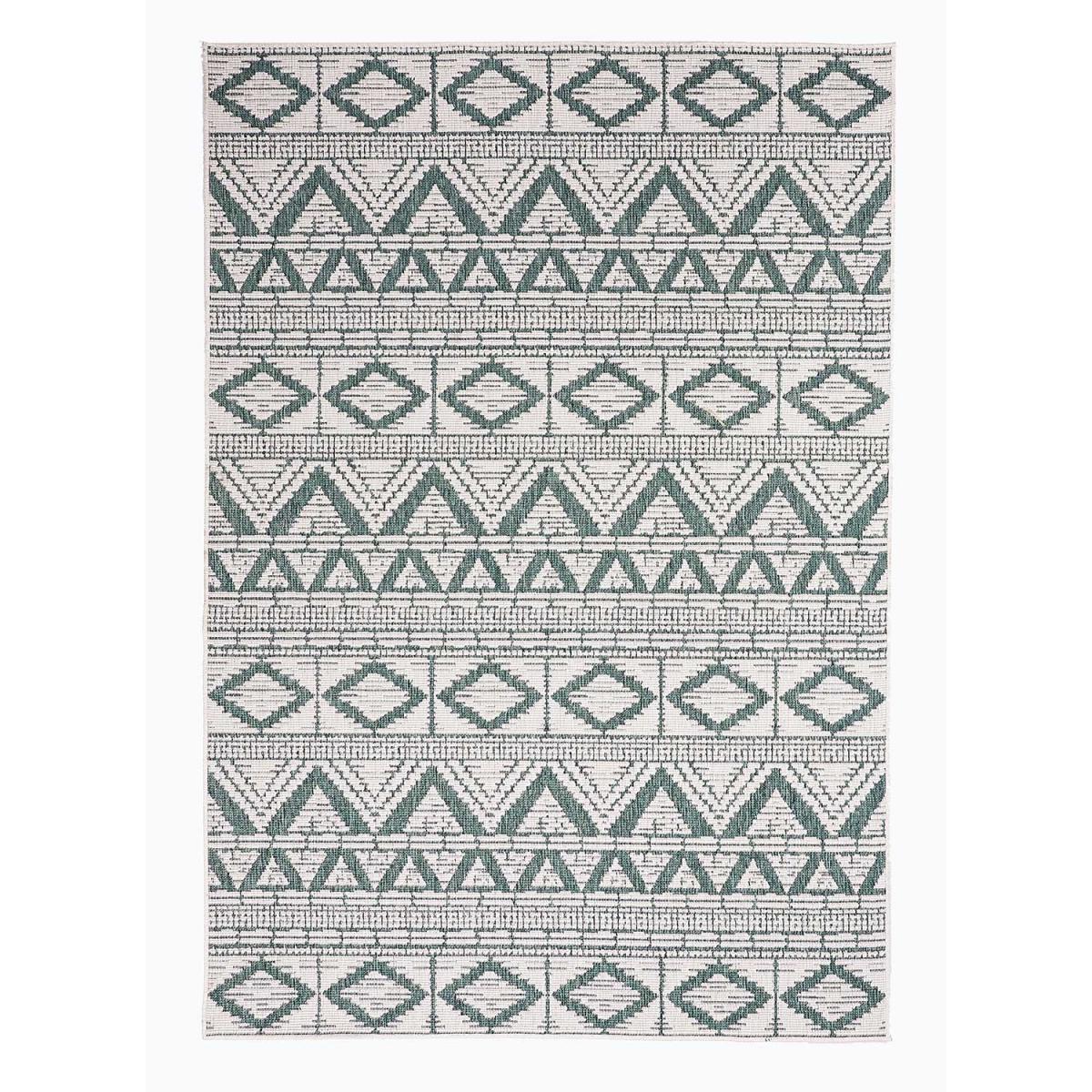 Tapis d'extérieur Reversible befe aux motifs ethniques vert et beige