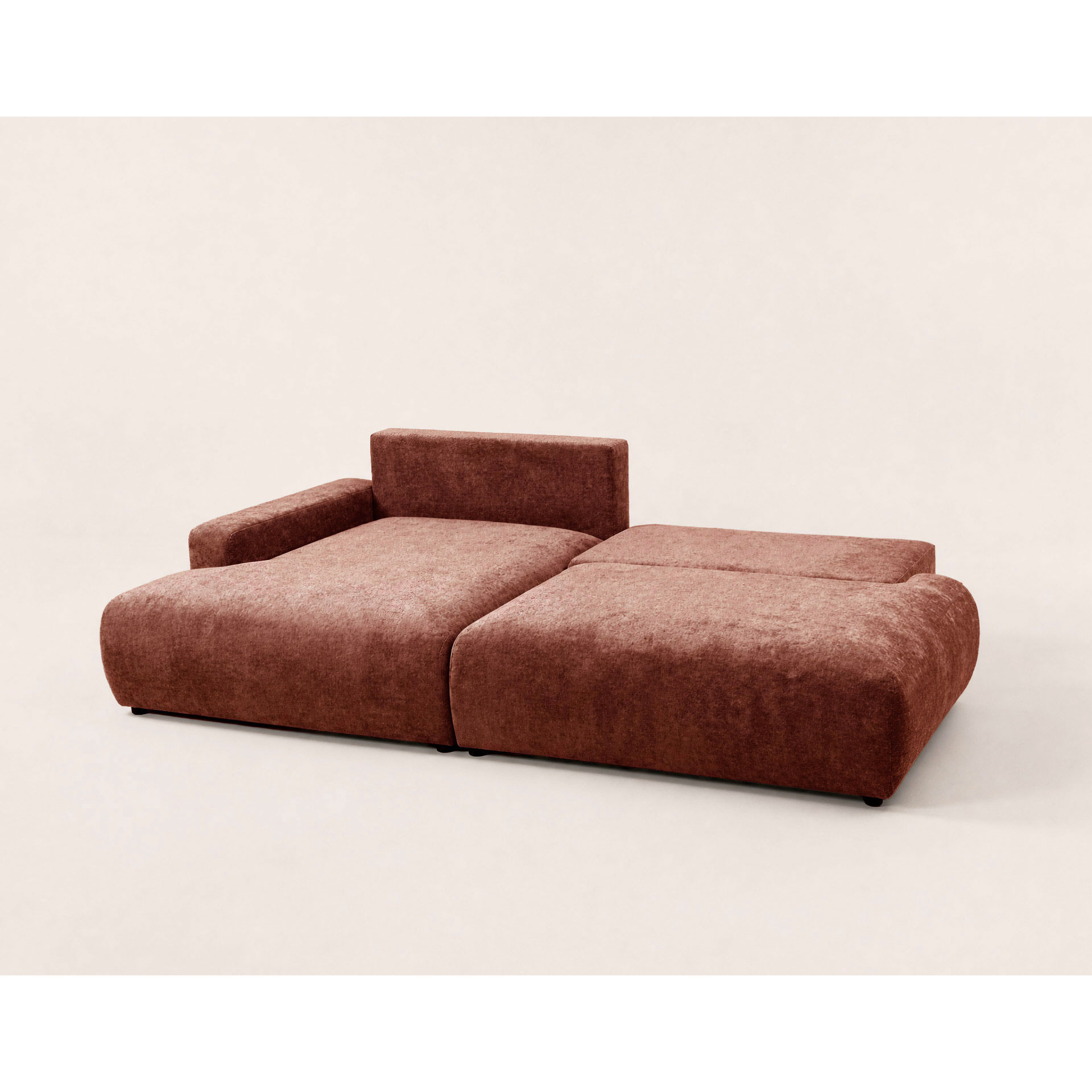 Pivoine - Canapé d'angle ouvert gauche 4 places convertible avec coffre en tissu texturé - Terracotta