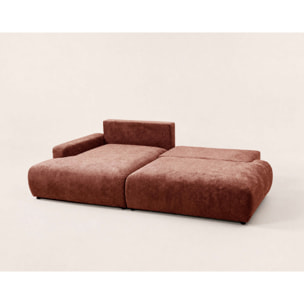 Pivoine - Canapé d'angle ouvert gauche 4 places convertible avec coffre en tissu texturé - Terracotta