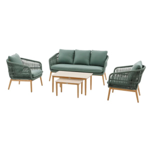 Salon de jardin "Orissa" vert olive 5 places en polyester et acier