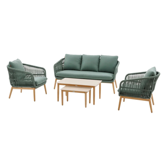 Salon de jardin "Orissa" vert olive 5 places en polyester et acier