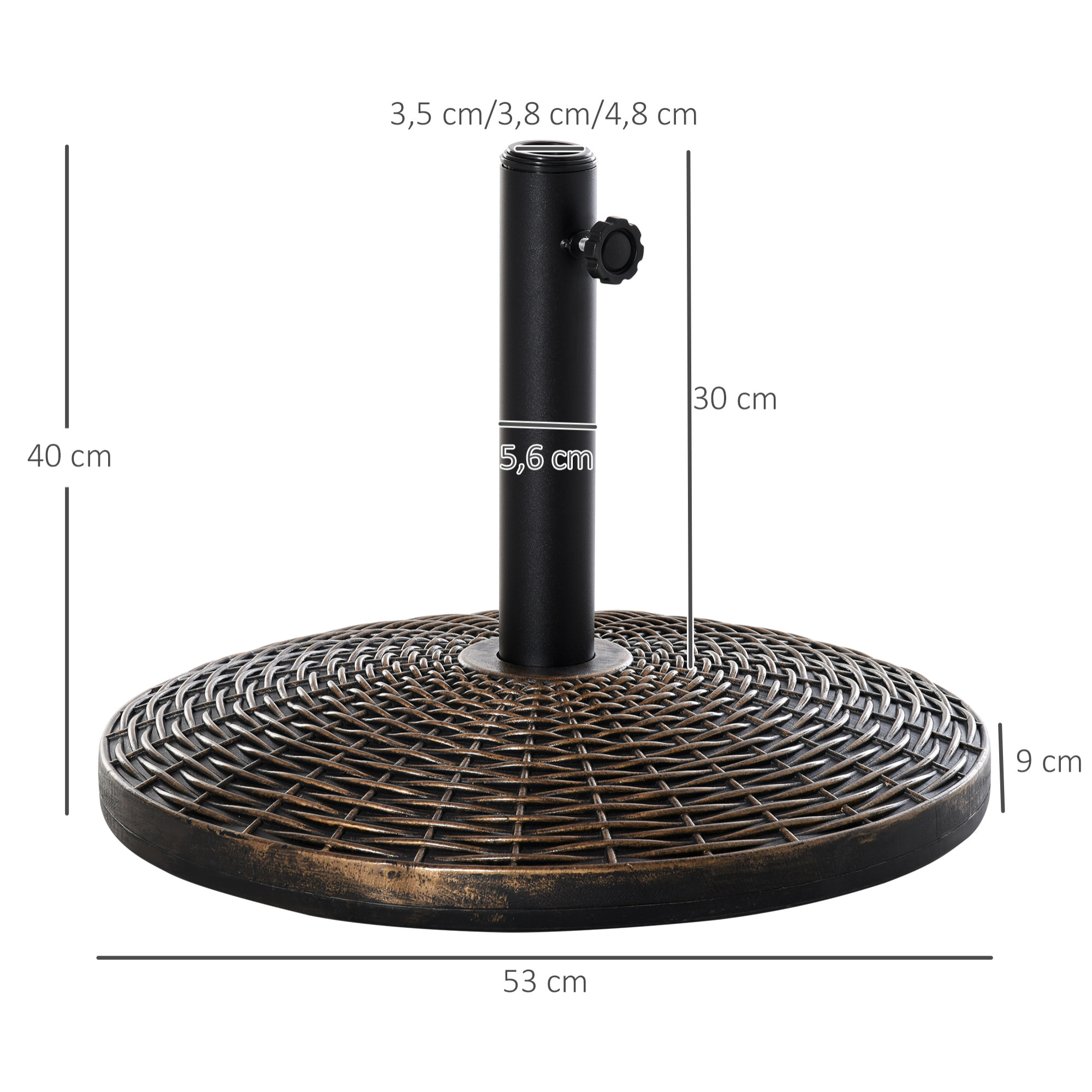 Pied de parasol rond base de lestage Ø 53 x 35,5 cm résine imitation rotin poids net 25 Kg noir bronze