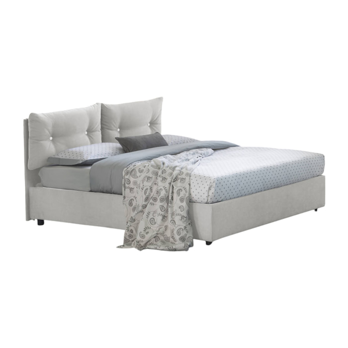 Letto piazza e mezza Agamennone, Letto contenitore con rivestimento in tessuto, 100% Made in Italy, Apertura frontale, adatto per materasso Cm 120x190, Bianco
