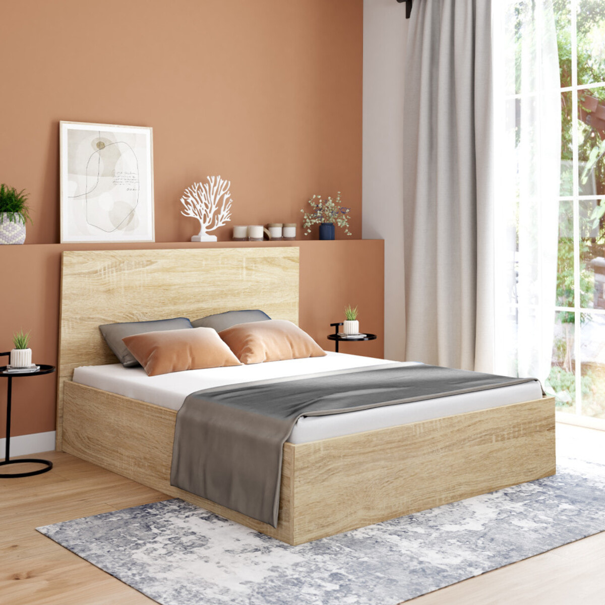 Lit coffre Sicile effet bois naturel